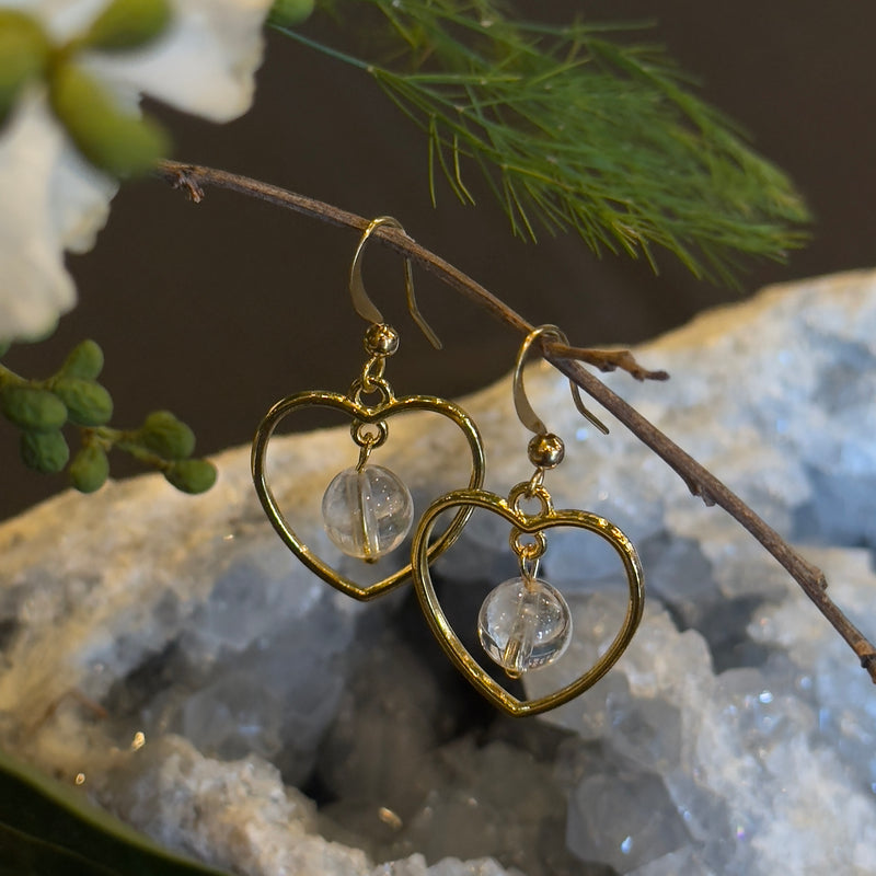 Clear Quartz Heart Earrings