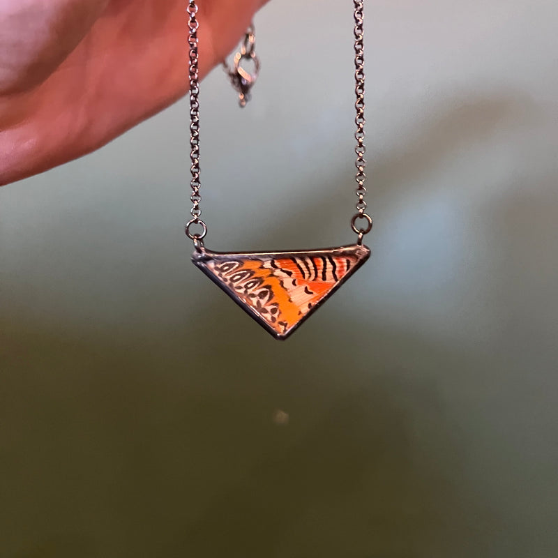 Red Lacewing Butterfly Small Triangle Necklace