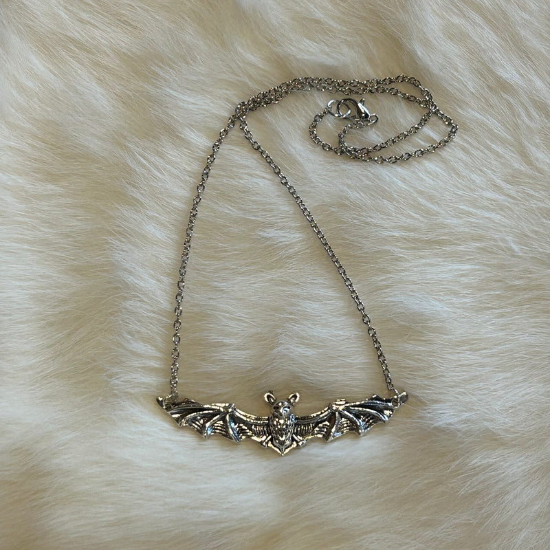 Large Silver Bat Necklace