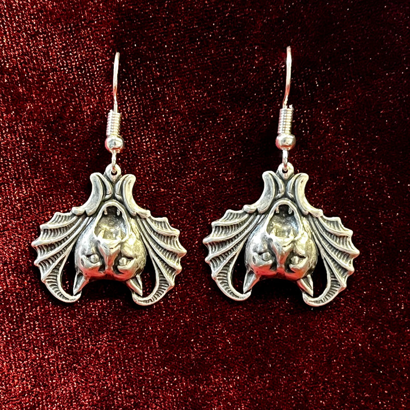 Stamped Silver Bat Earrings