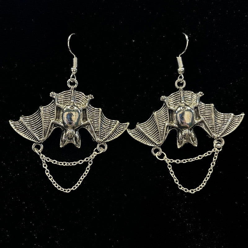 Flying Bat Chain Earrings