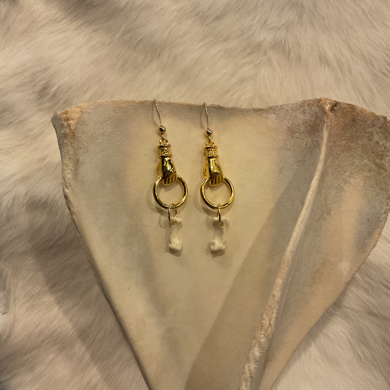 Bobcat Toe Bone Victorian Hand Earrings