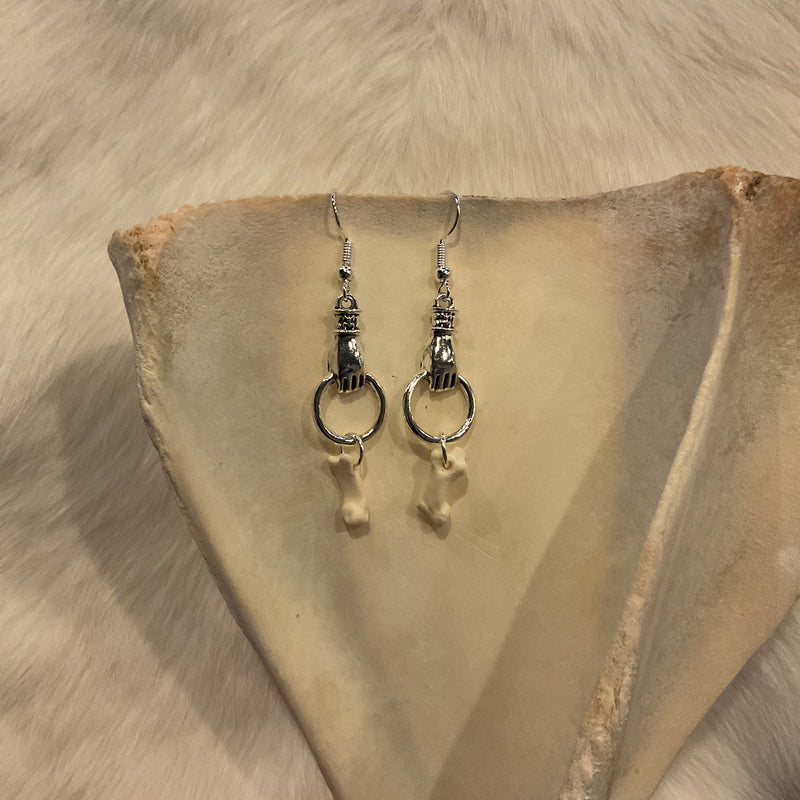 Bobcat Toe Bone Victorian Hand Earrings
