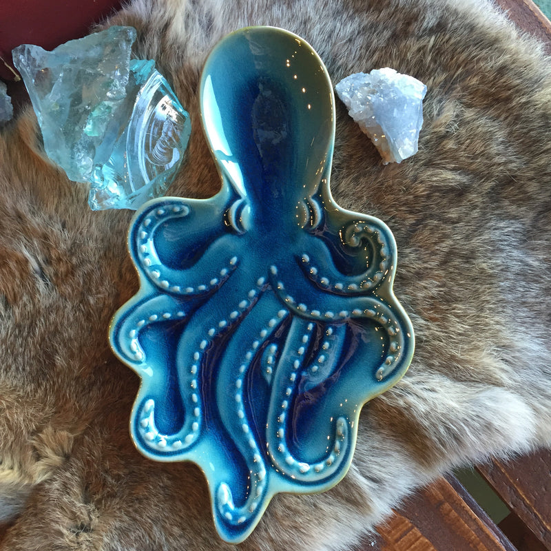Glass Octopus Tray in Teal