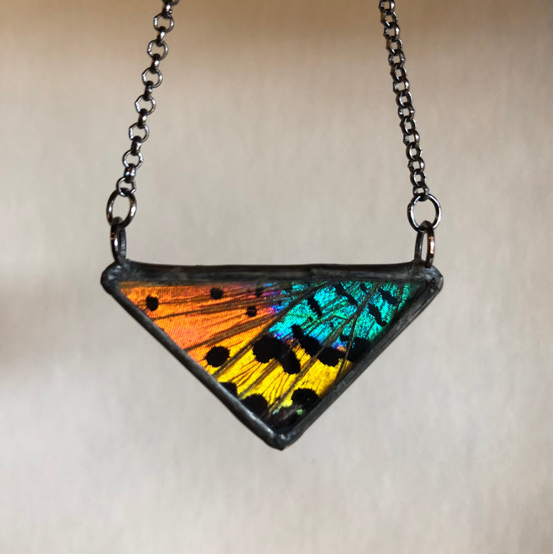 Rainbow Sunset Moth Small Triangle Necklace