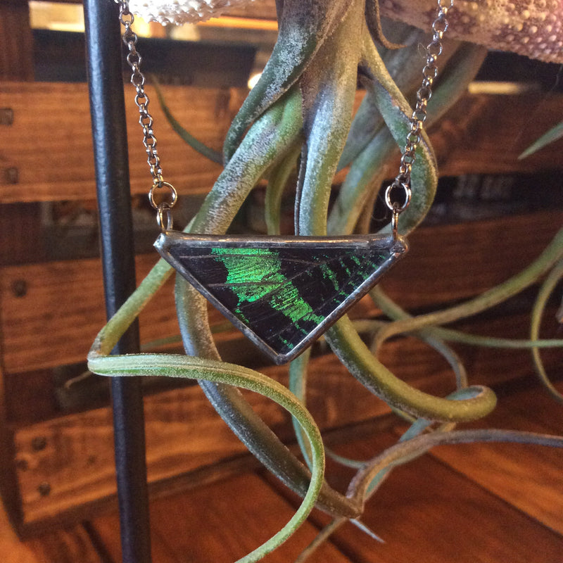 Green Sunset Moth Small Triangle Necklace
