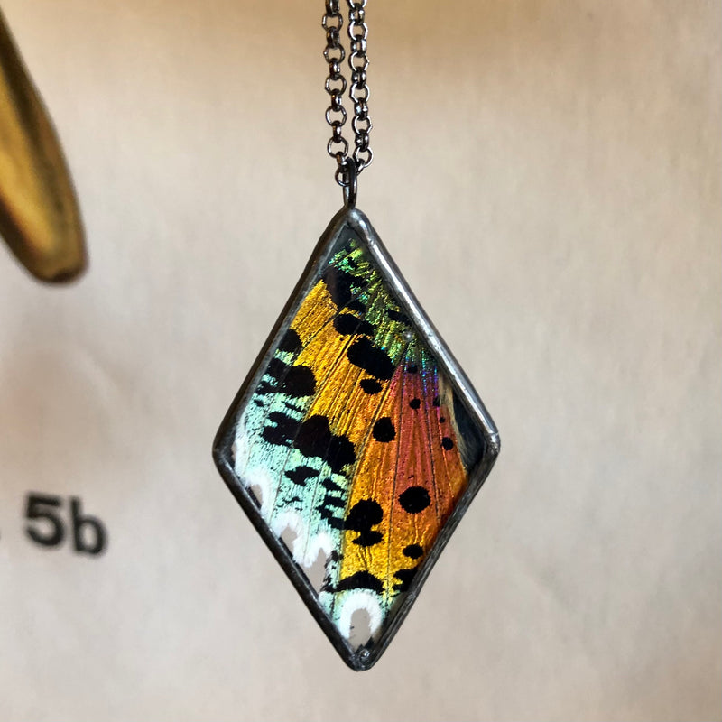 Rainbow Sunset Moth Large Diamond Necklace