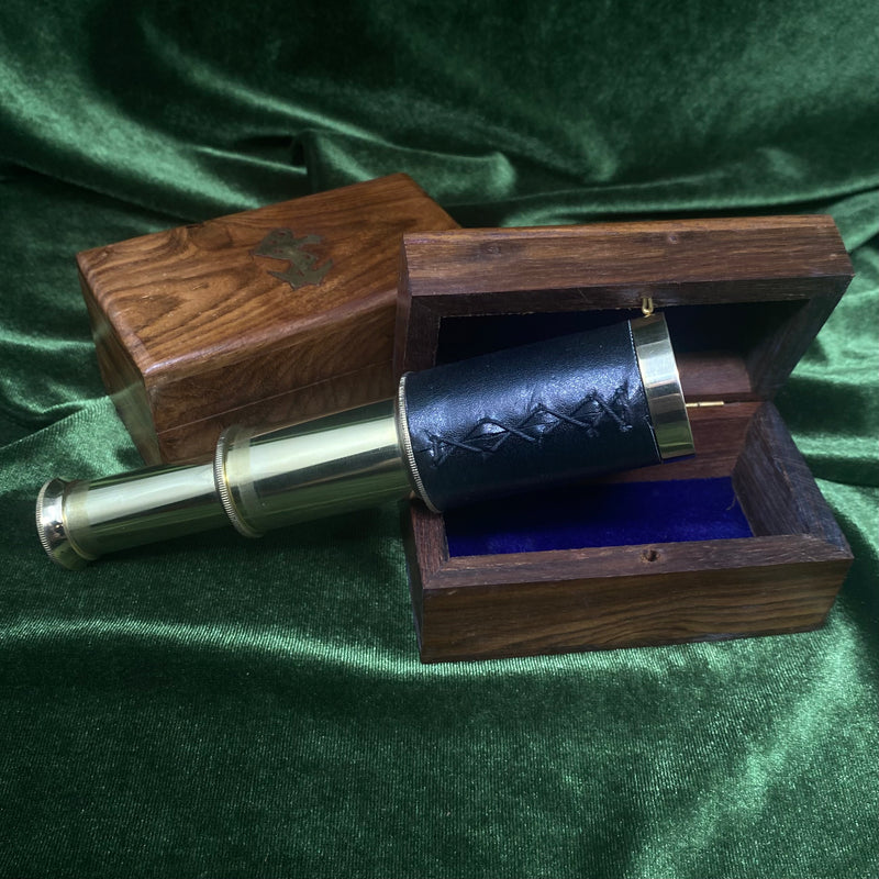 Brass Telescope with Wooden Holder