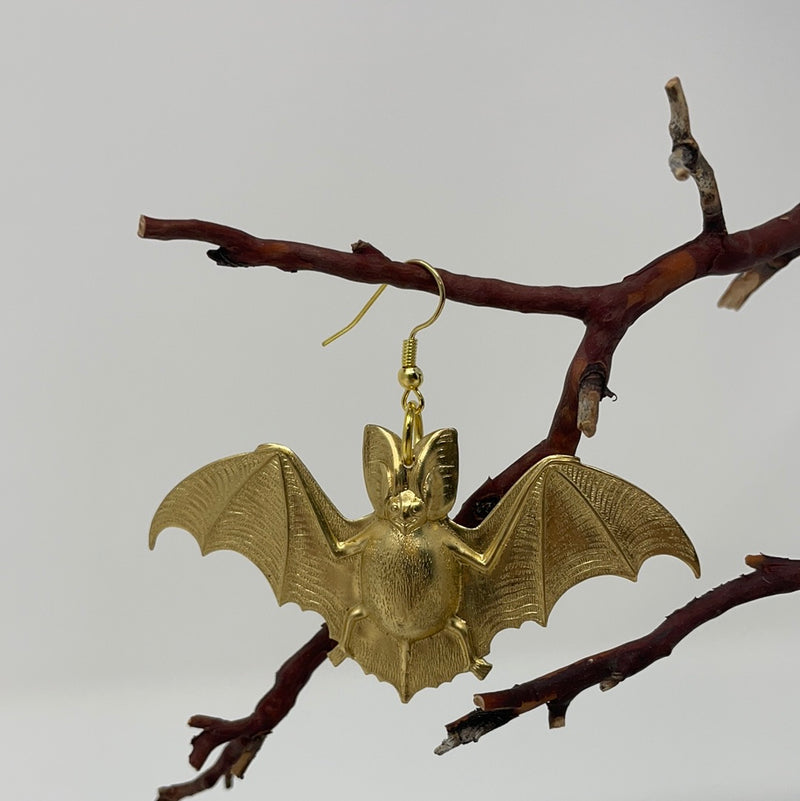 Large 3" Brass Bat Earrings