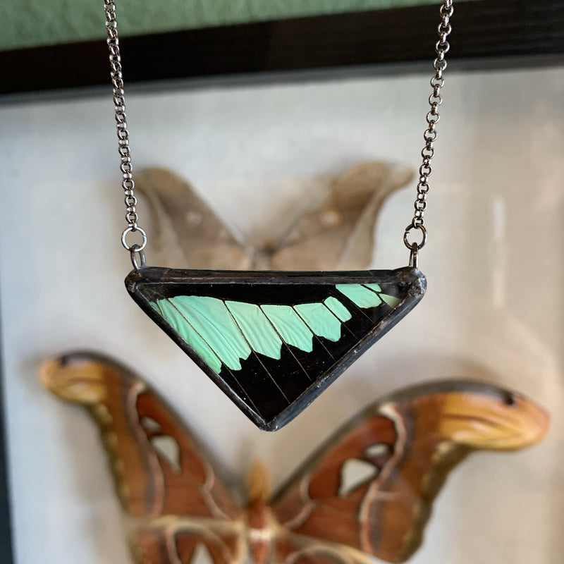 Apple Green Swallowtail Triangle Necklace - Curious Nature